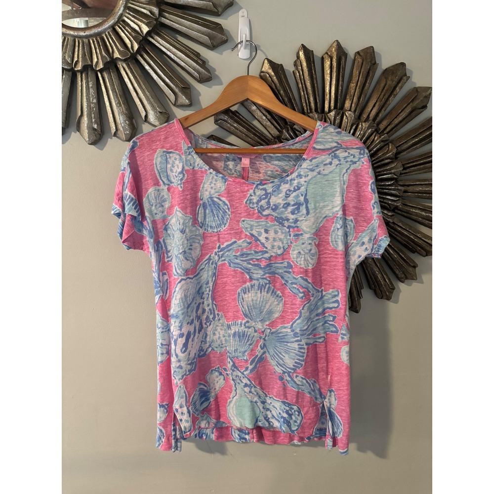 Lilly Pulitzer Linen Teeโ S Coral Coastal Beach Preppy Summer Top